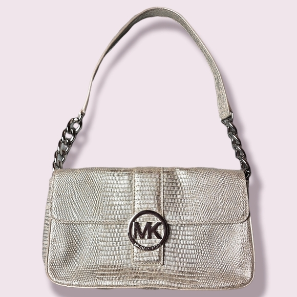 Michael Kors Handbags - Michael Kors Limited Edition Silver Metallic Leather Handbag Y2K Baguette